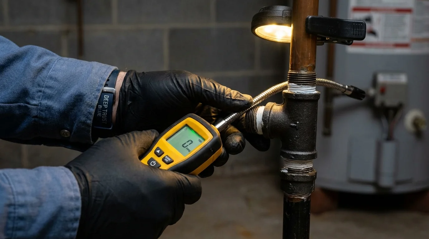 Gas leak detection with electronic sniffer by Johns Plumbing LLC in Derby